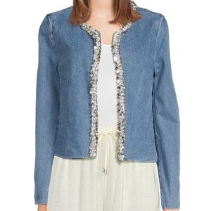 WD.NY Embellished Open Front Jean Jacket